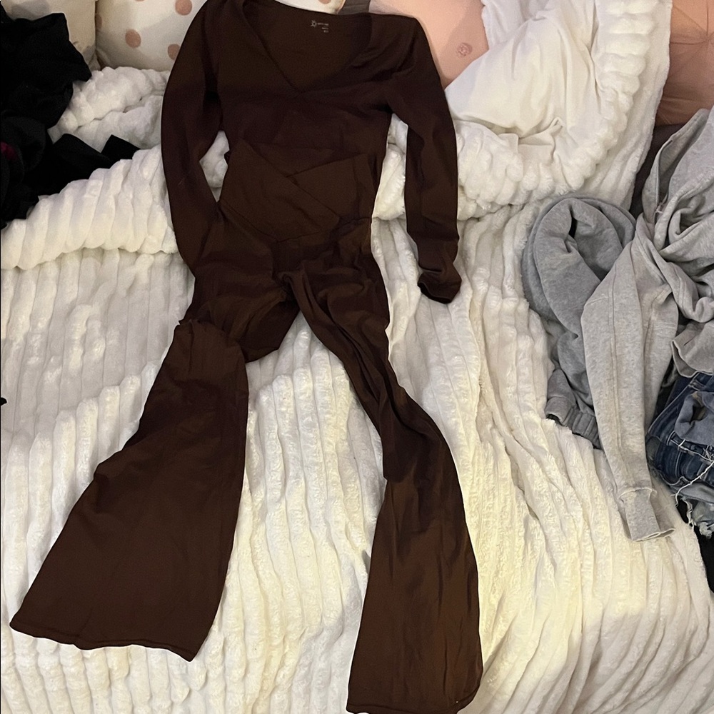 Aerie Chocolate Long Sleeve Jumpsuit